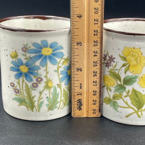 Vintage Otagiri Wildflower Coffee Tea Mugs Japan Yellow & Blue Daisy Speckled - Picture 7 of 7